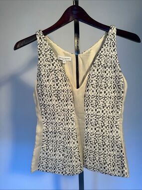 Narciso Rodriguez Cream and Black Textured Tweed Panel Sleeveless Top size 42